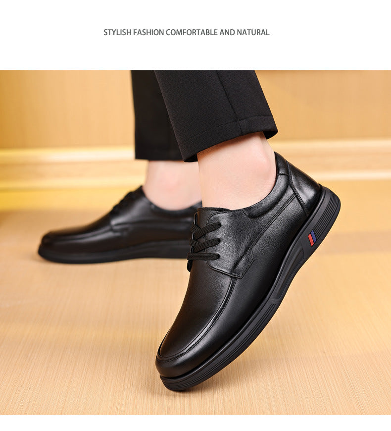 Rubber Soft-Soled Men's Shoes Spring New Style Black Breathable Leather Shoes Men's Round-Toe Versatile Lace-Up Casual Shoes Men's Wholesale