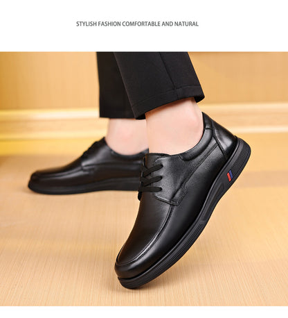 Rubber Soft-Soled Men's Shoes Spring New Style Black Breathable Leather Shoes Men's Round-Toe Versatile Lace-Up Casual Shoes Men's Wholesale