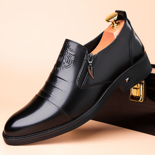 One-Pedal Zipper Pointed Soft-soled Leather Shoes Spring 2025 Men's Business Dress Low-high Men's Shoes Three-joint