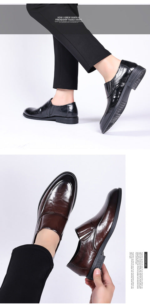 Leather shoes men's autumn and winter business formal wear genuine leather first layer cowhide pointed toe wedding bridegroom slip-on suit shoes