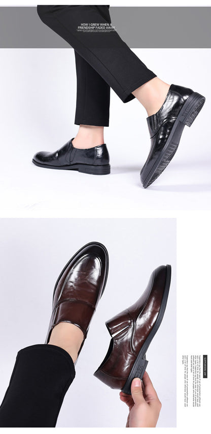 Leather shoes men's autumn and winter business formal wear genuine leather first layer cowhide pointed toe wedding bridegroom slip-on suit shoes