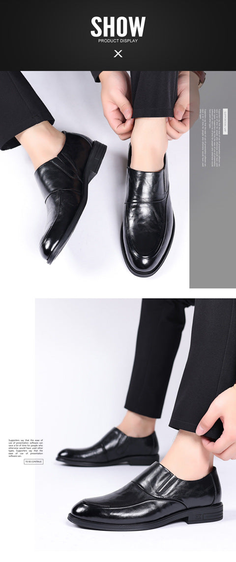 Leather shoes men's autumn and winter business formal wear genuine leather first layer cowhide pointed toe wedding bridegroom slip-on suit shoes