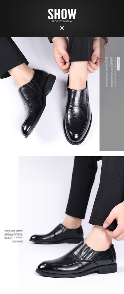 Leather shoes men's autumn and winter business formal wear genuine leather first layer cowhide pointed toe wedding bridegroom slip-on suit shoes