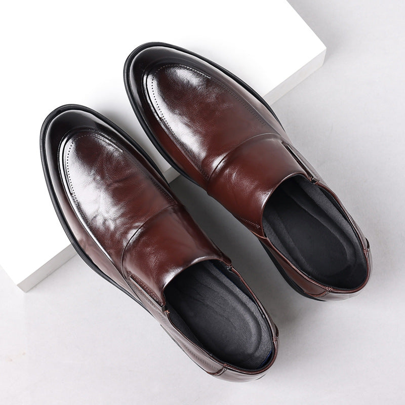 Leather shoes men's autumn and winter business formal wear genuine leather first layer cowhide pointed toe wedding bridegroom slip-on suit shoes