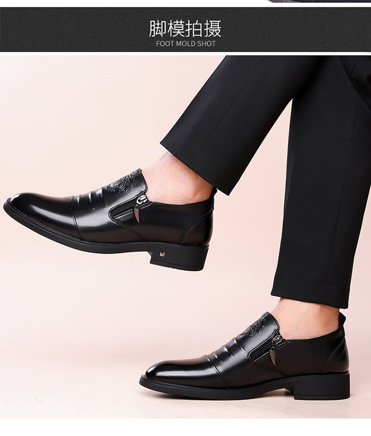 One-Pedal Zipper Pointed Soft-soled Leather Shoes Spring 2025 Men's Business Dress Low-high Men's Shoes Three-joint