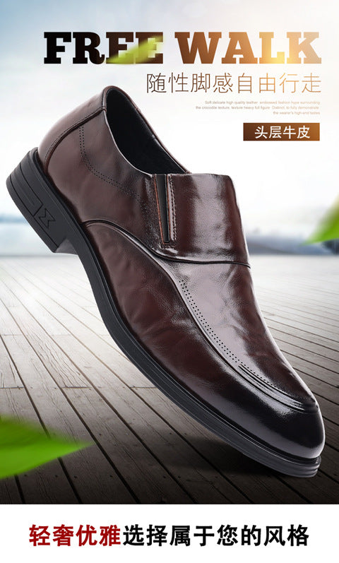 Leather shoes men's autumn and winter business formal wear genuine leather first layer cowhide pointed toe wedding bridegroom slip-on suit shoes