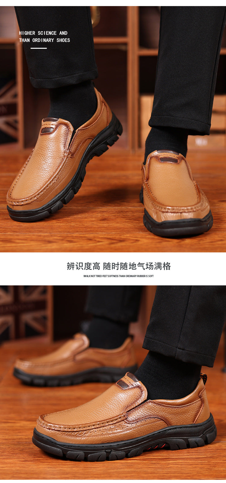 Spring and Autumn New Top Layer Cowhide Business Fashion All-match Men's Casual Leather Shoes Soft Bottom Driving Lazy Shoes