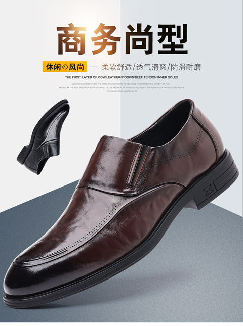 Leather shoes men's autumn and winter business formal wear genuine leather first layer cowhide pointed toe wedding bridegroom slip-on suit shoes