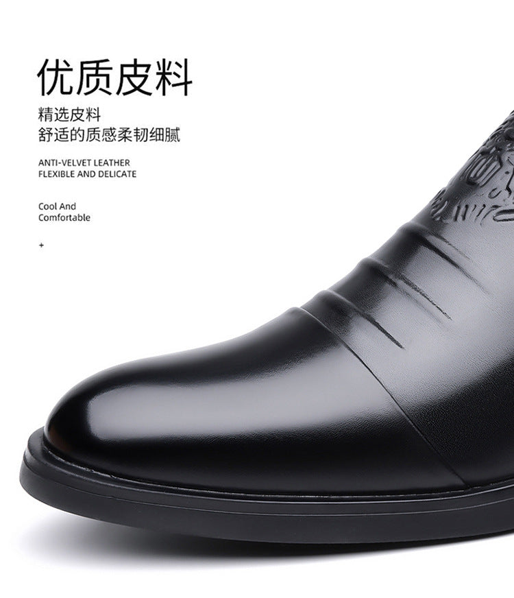 One-Pedal Zipper Pointed Soft-soled Leather Shoes Spring 2025 Men's Business Dress Low-high Men's Shoes Three-joint