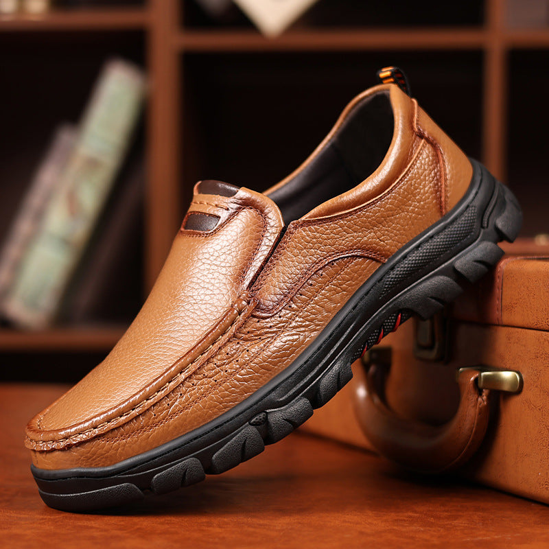Spring and Autumn New Top Layer Cowhide Business Fashion All-match Men's Casual Leather Shoes Soft Bottom Driving Lazy Shoes