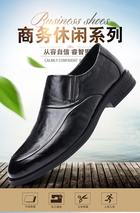 Leather shoes men's autumn and winter business formal wear genuine leather first layer cowhide pointed toe wedding bridegroom slip-on suit shoes