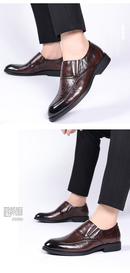 Leather shoes men's autumn and winter business formal wear genuine leather first layer cowhide pointed toe wedding bridegroom slip-on suit shoes