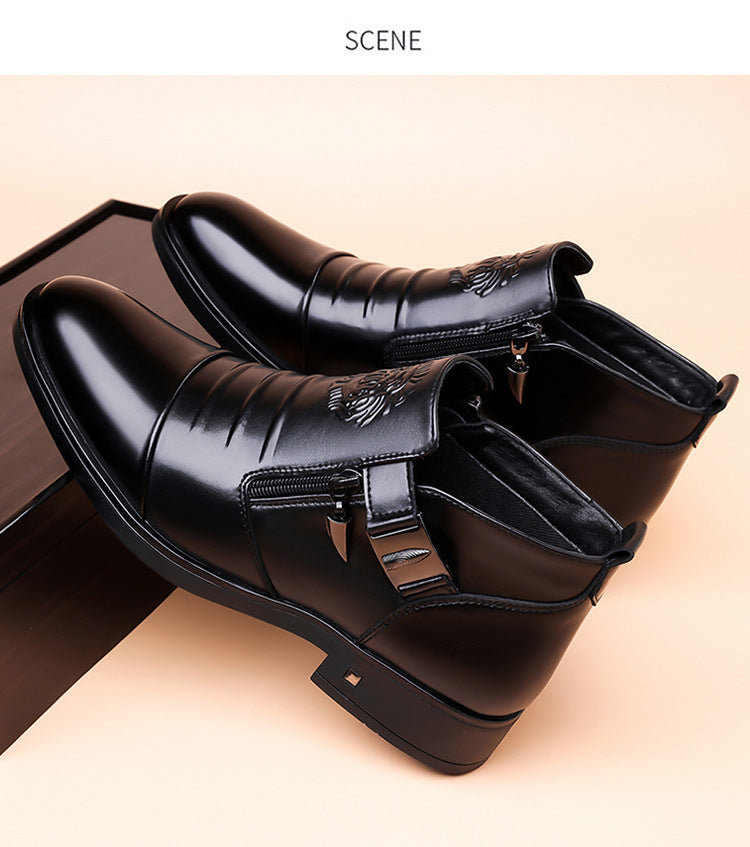 One-Pedal Zipper Pointed Soft-soled Leather Shoes Spring 2025 Men's Business Dress Low-high Men's Shoes Three-joint