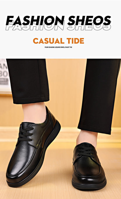 Rubber Soft-Soled Men's Shoes Spring New Style Black Breathable Leather Shoes Men's Round-Toe Versatile Lace-Up Casual Shoes Men's Wholesale