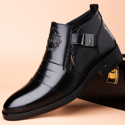 One-Pedal Zipper Pointed Soft-soled Leather Shoes Spring 2025 Men's Business Dress Low-high Men's Shoes Three-joint
