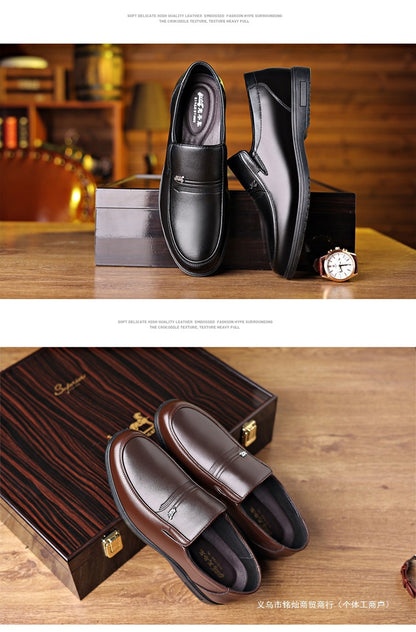 Men's Leather Shoes, Genuine Leather, Breathable Business Formal Wear, Soft Sole, Middle-Aged and Elderly Men's Casual Leather Shoes, Dad's Shoes, One-Legged Shoes