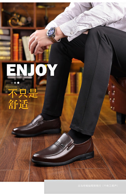 Men's Leather Shoes, Genuine Leather, Breathable Business Formal Wear, Soft Sole, Middle-Aged and Elderly Men's Casual Leather Shoes, Dad's Shoes, One-Legged Shoes