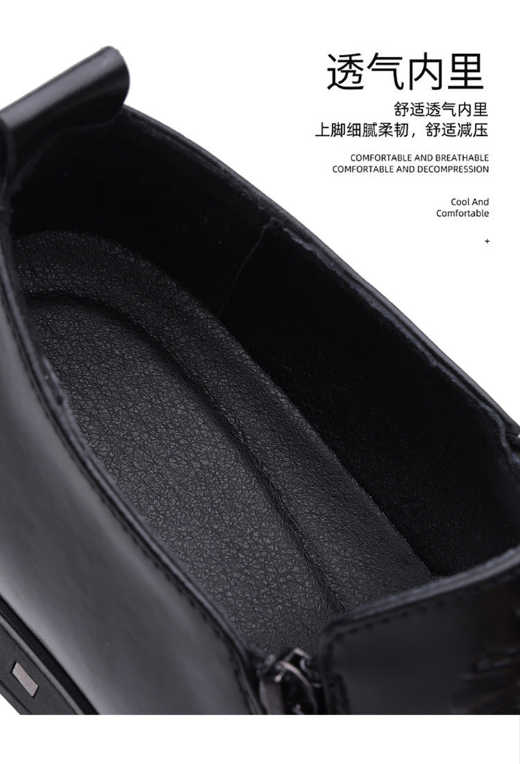 One-Pedal Zipper Pointed Soft-soled Leather Shoes Spring 2025 Men's Business Dress Low-high Men's Shoes Three-joint