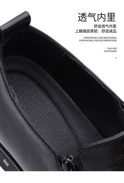 One-Pedal Zipper Pointed Soft-soled Leather Shoes Spring 2025 Men's Business Dress Low-high Men's Shoes Three-joint