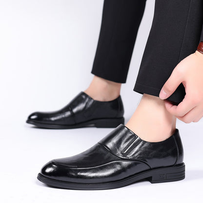 Leather shoes men's autumn and winter business formal wear genuine leather first layer cowhide pointed toe wedding bridegroom slip-on suit shoes