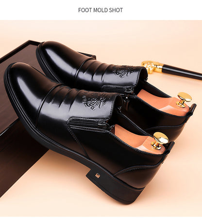 One-Pedal Zipper Pointed Soft-soled Leather Shoes Spring 2025 Men's Business Dress Low-high Men's Shoes Three-joint