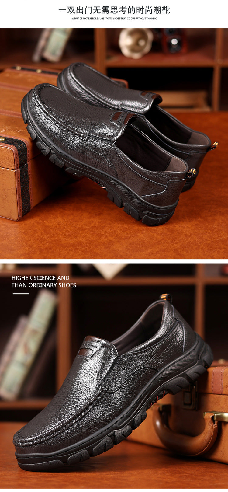Spring and Autumn New Top Layer Cowhide Business Fashion All-match Men's Casual Leather Shoes Soft Bottom Driving Lazy Shoes