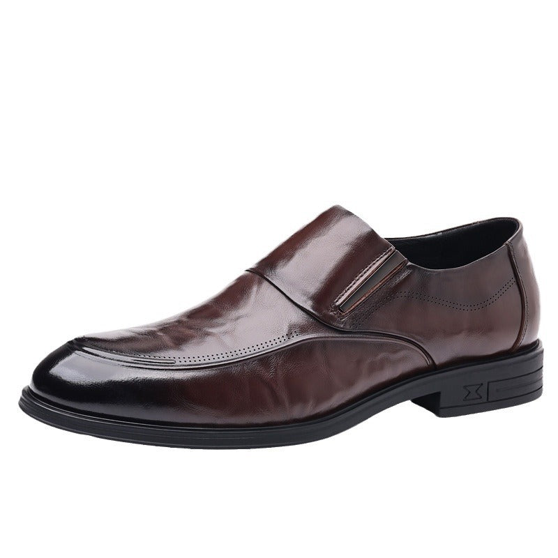 Leather shoes men's autumn and winter business formal wear genuine leather first layer cowhide pointed toe wedding bridegroom slip-on suit shoes