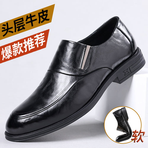 Leather shoes men's autumn and winter business formal wear genuine leather first layer cowhide pointed toe wedding bridegroom slip-on suit shoes