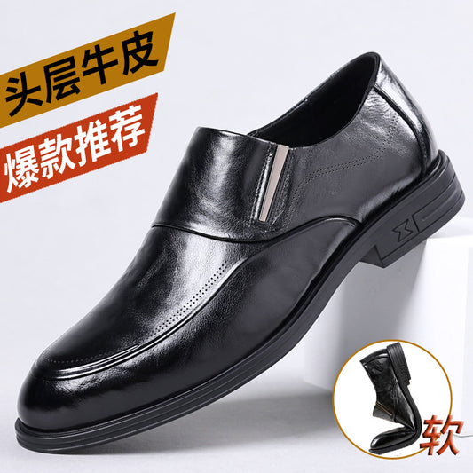 Leather shoes men's autumn and winter business formal wear genuine leather first layer cowhide pointed toe wedding bridegroom slip-on suit shoes