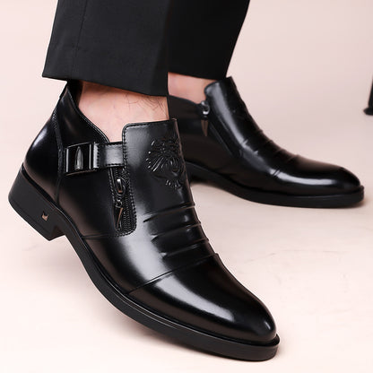 One-Pedal Zipper Pointed Soft-soled Leather Shoes Spring 2025 Men's Business Dress Low-high Men's Shoes Three-joint