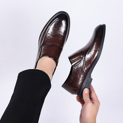 Leather shoes men's autumn and winter business formal wear genuine leather first layer cowhide pointed toe wedding bridegroom slip-on suit shoes