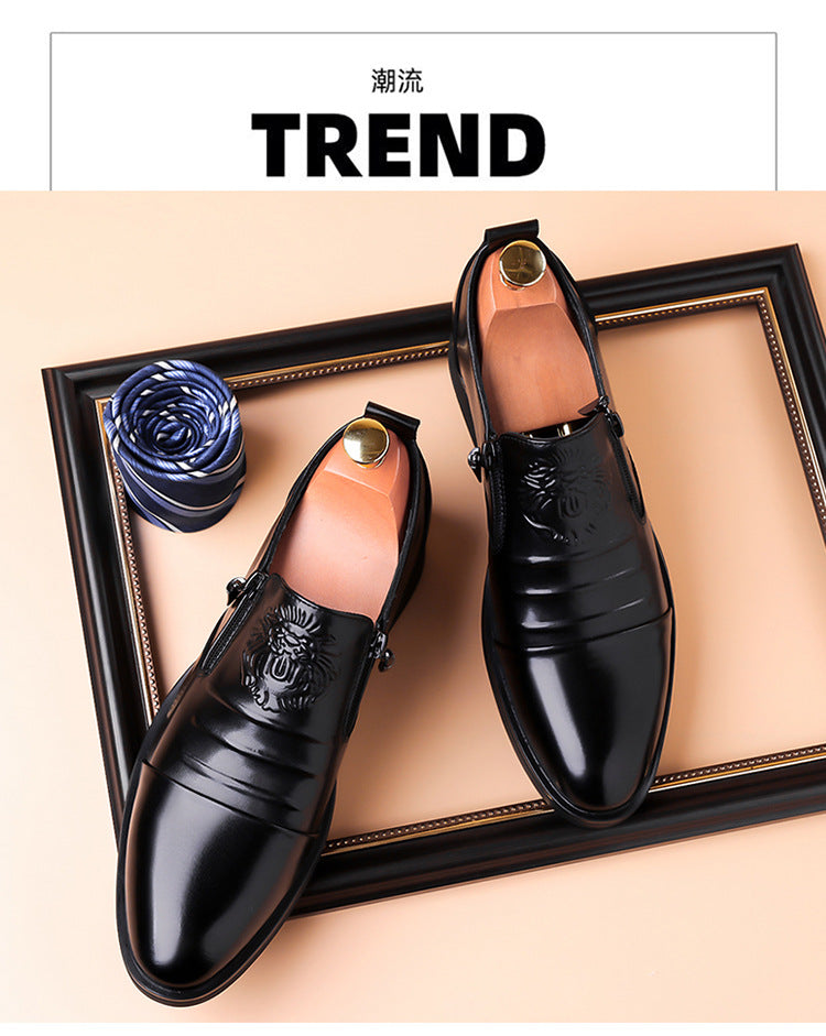 One-Pedal Zipper Pointed Soft-soled Leather Shoes Spring 2025 Men's Business Dress Low-high Men's Shoes Three-joint