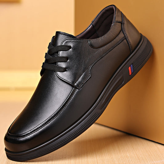 Rubber Soft-Soled Men's Shoes Spring New Style Black Breathable Leather Shoes Men's Round-Toe Versatile Lace-Up Casual Shoes Men's Wholesale