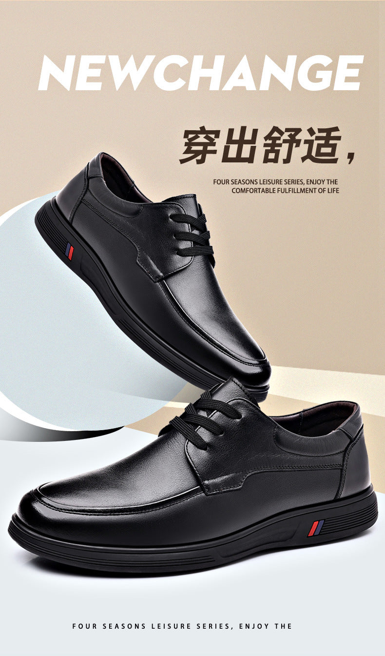Rubber Soft-Soled Men's Shoes Spring New Style Black Breathable Leather Shoes Men's Round-Toe Versatile Lace-Up Casual Shoes Men's Wholesale