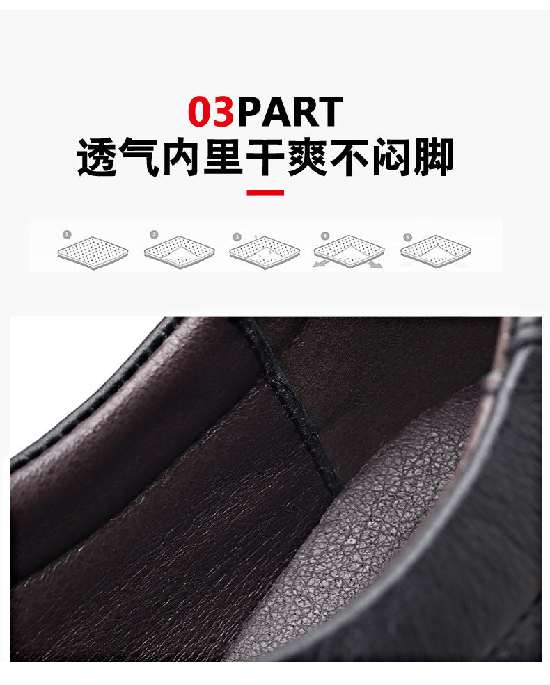 Rubber Soft-Soled Men's Shoes Spring New Style Black Breathable Leather Shoes Men's Round-Toe Versatile Lace-Up Casual Shoes Men's Wholesale