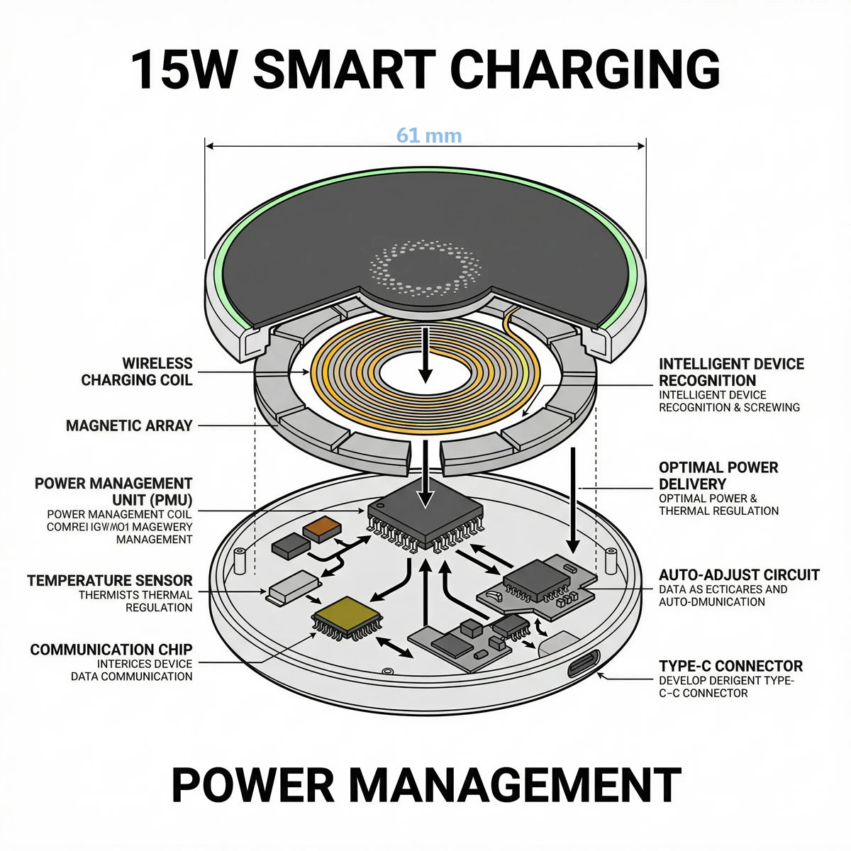 Powerful Magnetic Car Wireless Charger Mount, 15W Fast Charging, N52 Magnets, 360° Rotation, Ring Light, for iPhone & Android