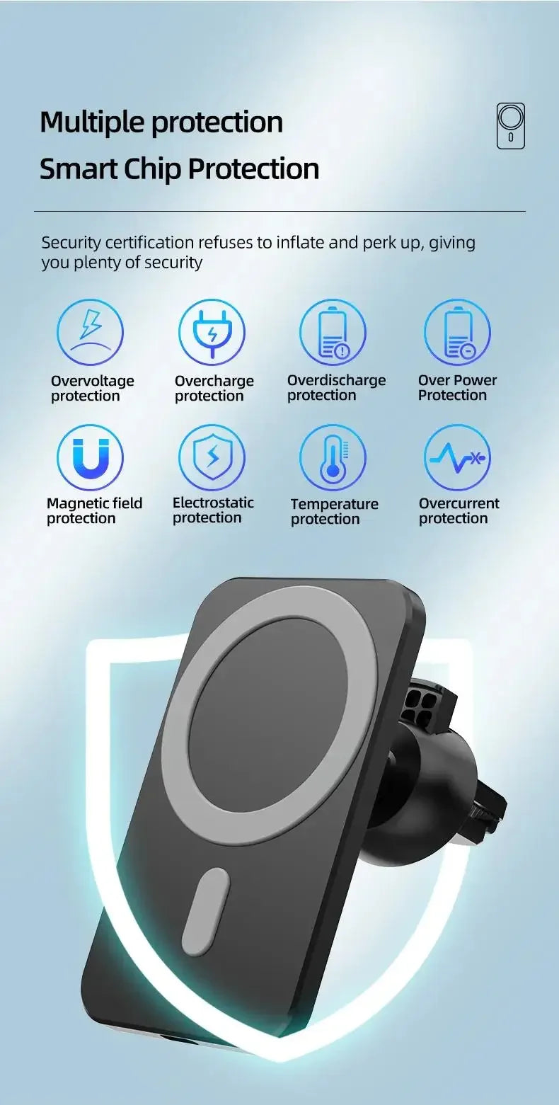 15W Magnetic Wireless Car Charger Mobile Phone Magsafing Wireless Charger Car Mount Magnetic Holder for IPhone Car Charging