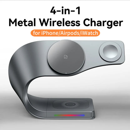 Wireless Charger Stand Metal Shell Magnetic 15W Fast Charging Station Stand for iPhone 12-17 Mobile Phones  Airpods Watch 4 in 1