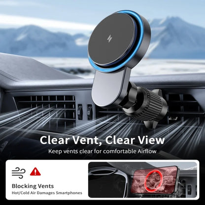 Magnetic Wireless Car Charger Holder with Cooling Fan,Fast Wireless Mag-Safe Charging Mount, Strong Steel Hook Vent Mount, Wirel