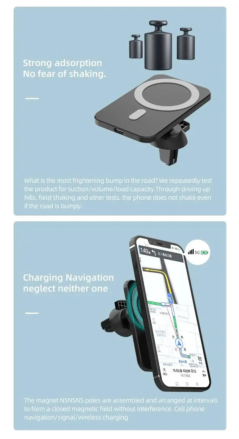15W Magnetic Wireless Car Charger Mobile Phone Magsafing Wireless Charger Car Mount Magnetic Holder for IPhone Car Charging