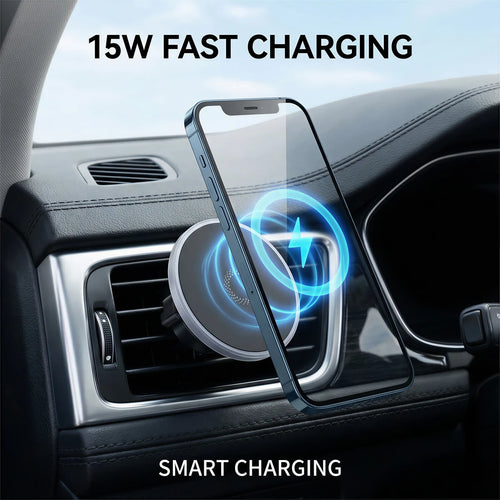Powerful Magnetic Car Wireless Charger Mount, 15W Fast Charging, N52 Magnets, 360° Rotation, Ring Light, for iPhone & Android