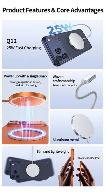 New Magnetic Wireless Charger 25w Ultra-thin Design Qi2 Certified Low-temperature Fast Charging Suitable For iPhone 15/14/13/12