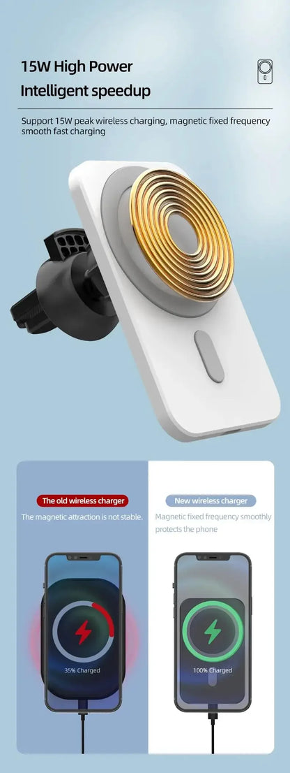 15W Magnetic Wireless Car Charger Mobile Phone Magsafing Wireless Charger Car Mount Magnetic Holder for IPhone Car Charging