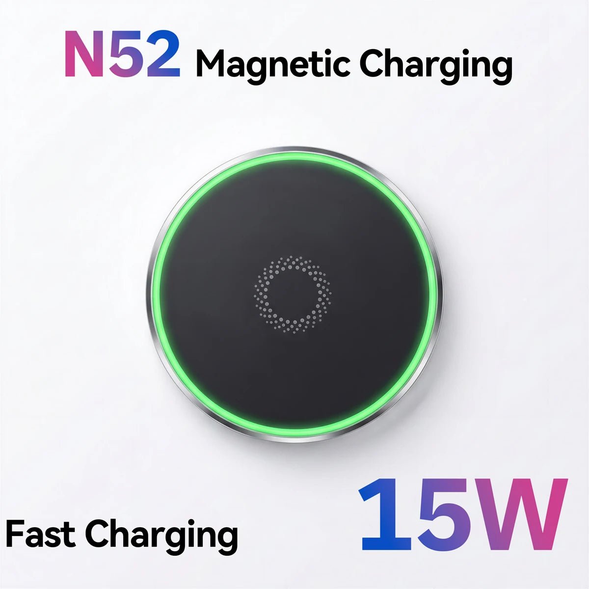 Powerful Magnetic Car Wireless Charger Mount, 15W Fast Charging, N52 Magnets, 360° Rotation, Ring Light, for iPhone & Android
