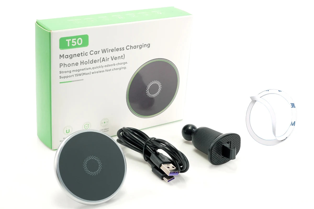 Powerful Magnetic Car Wireless Charger Mount, 15W Fast Charging, N52 Magnets, 360° Rotation, Ring Light, for iPhone & Android