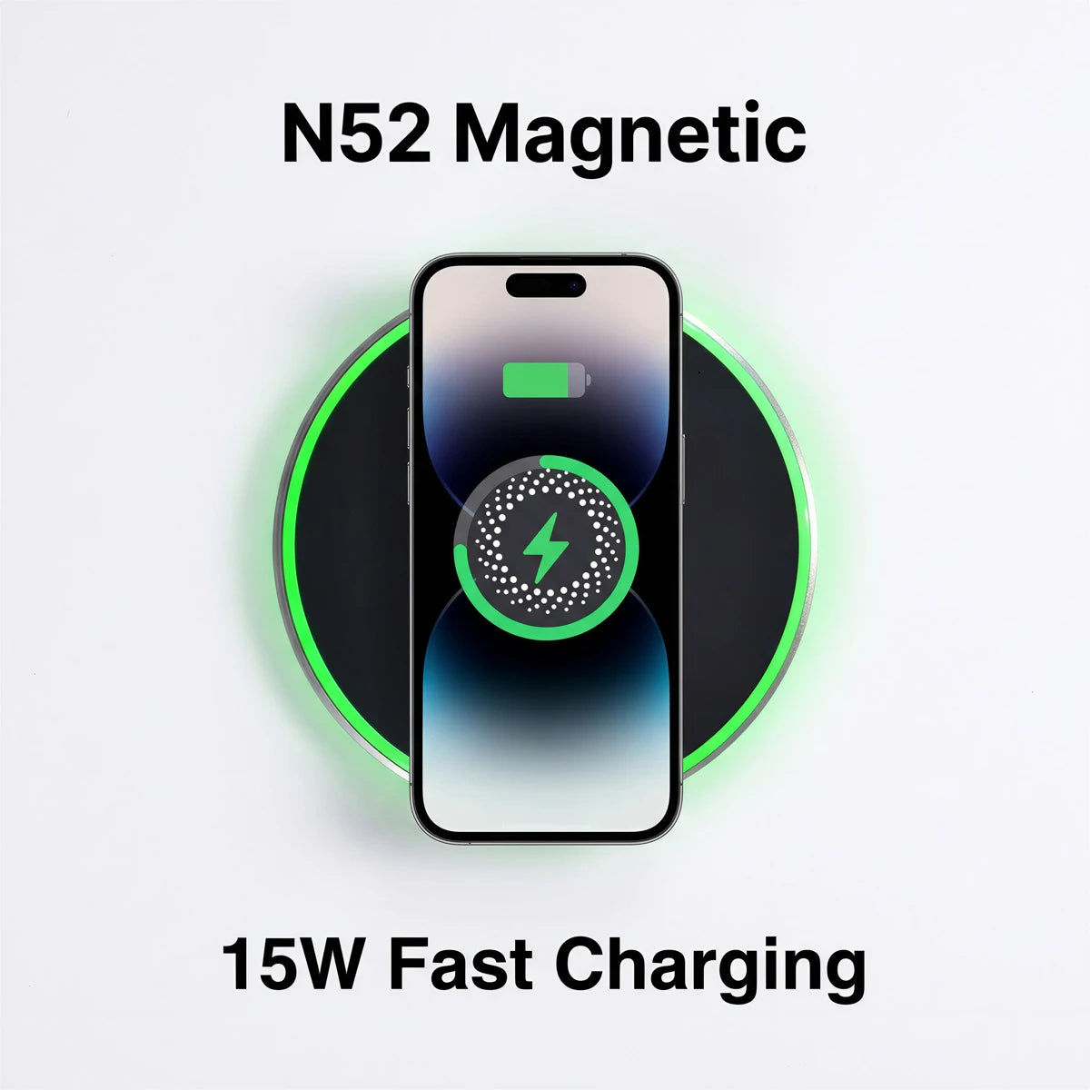 Powerful Magnetic Car Wireless Charger Mount, 15W Fast Charging, N52 Magnets, 360° Rotation, Ring Light, for iPhone & Android