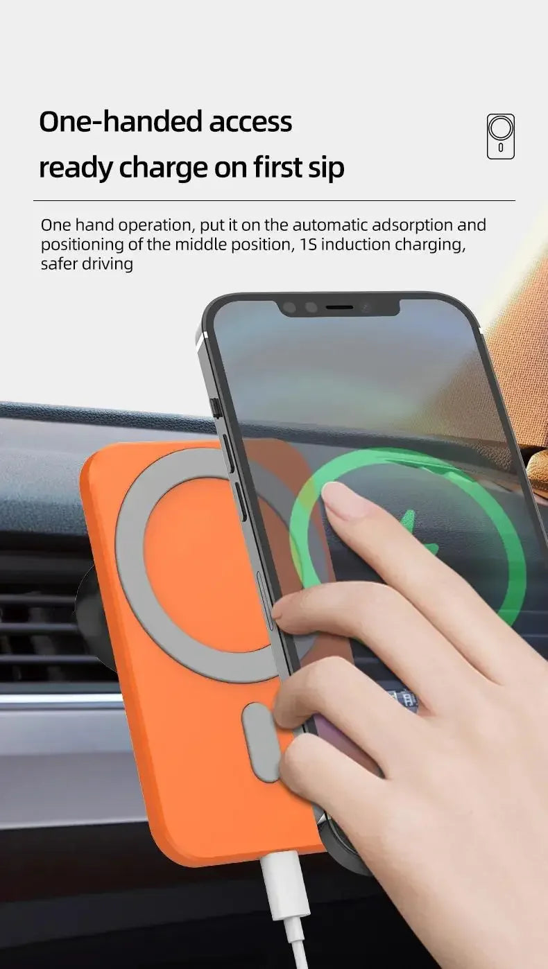 15W Magnetic Wireless Car Charger Mobile Phone Magsafing Wireless Charger Car Mount Magnetic Holder for IPhone Car Charging